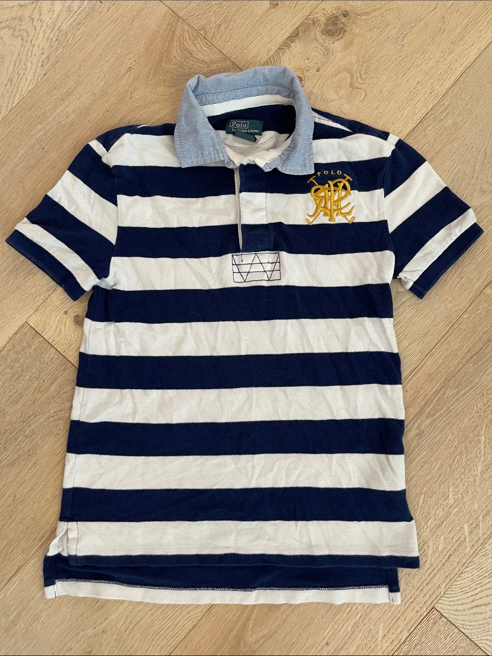 Polo Ralph Lauren Navy & White Striped Rugby Polo Boys Size 8